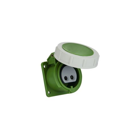 CEE flenscontactdoos recht, IP67, 32A, 3-polig, 24/42V, 4h, groen
