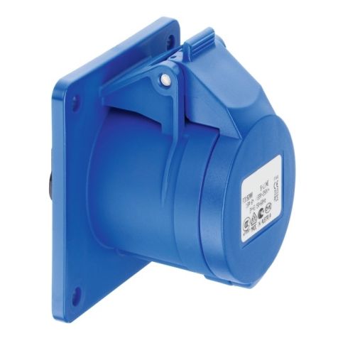 Prise CEE sur embase, droite, IP44, 32 A, 3 pôles, 230 V, 6h, bleu, sans vis