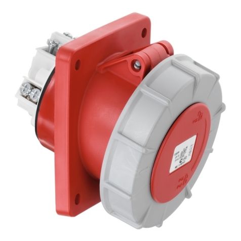 CEE flenscontactdoos schuin 15°, IP67, 63A, 3-polig, 500V, 7h, zwart