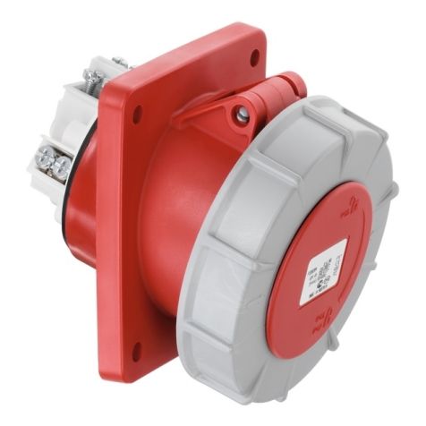 CEE flenscontactdoos schuin 15°, IP67, 63A, 4-polig, 400V, 6h, rood