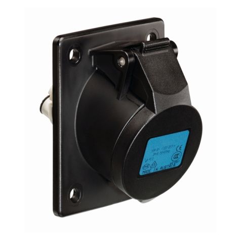 Prise CEE sur embase, inclinée de 20°, noir, IP44, 16 A, 5 pôles, 400 V, 6h, rouge