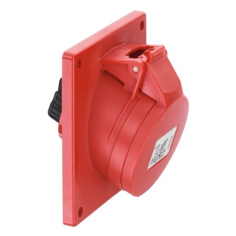Prise CEE sur embase, inclinée de 20°, IP44, 32 A, 5 pôles, 400 V, 6h, rouge