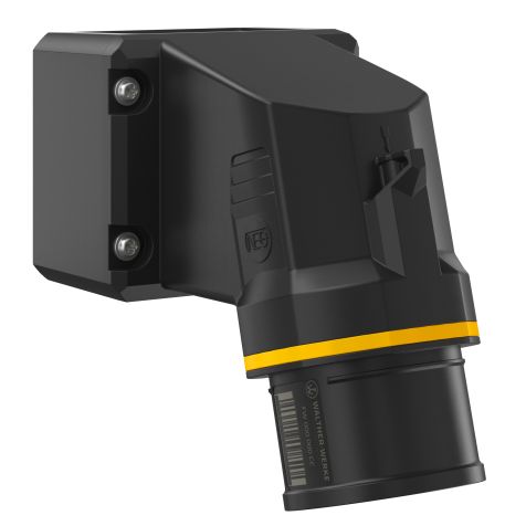 NEO Socle connecteur mural Incliné 16A 5P 4h IP54 130V avec pince à ressort et base pivotante