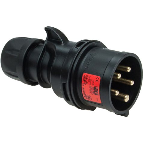 Fiche CEE mâle, noir, IP44, 16 A, 5 pôles, 400 V, 6h, rouge