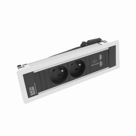 POWER FRAME 3 modules (2x UTE + 1xUSB CHARGER A/A) blanc RAL9010