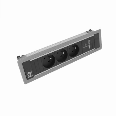POWER FRAME 4 modules (3x UTE + 1xUSB CHARGER A/A) gris argent RAL9006