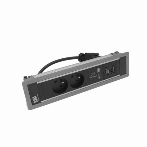 POWER FRAME 4 mod. (2x UTE +1xUSB CHARGERA/A+1xHDMI+1xUSB A/A) gris argent R9005