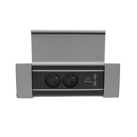 POWER FRAME COVER 3 modules (2x UTE + 1xUSB CHARGER A/A) Inox gelakt