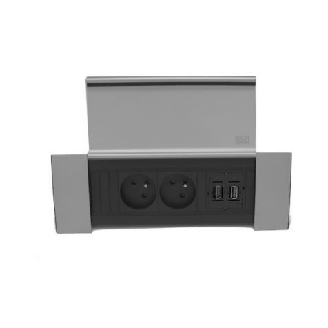 POWER FRAME COVER 3 modules (2x UTE + 1xHDMI + 1xUSB A/A) Inox laqu