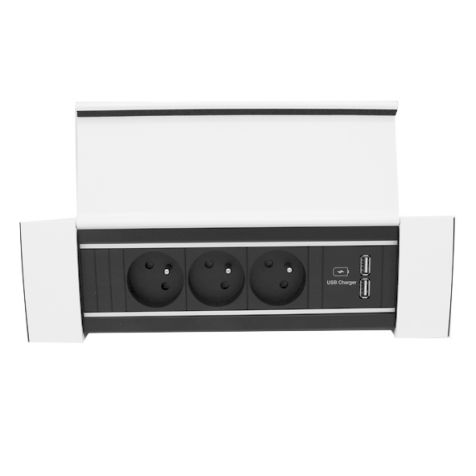 POWER FRAME COVER 4 modules (3x UTE + 1xUSB CHARGER A/A) blanc RAL9010