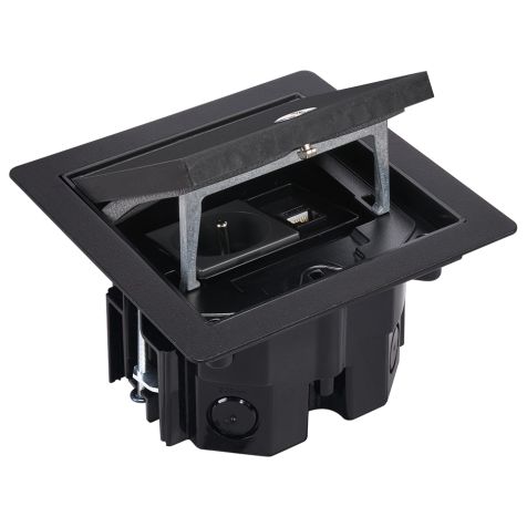 IP66 Kit boîte de sol noir avec prise et RJ45 CAT6a, incl. boîte d'encastrement sol technique