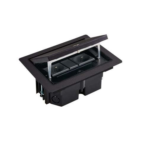 IP66 Kit boîte de sol noir avec 2 prises et demi-module K45, incl. boîte d'encastrement sol technique