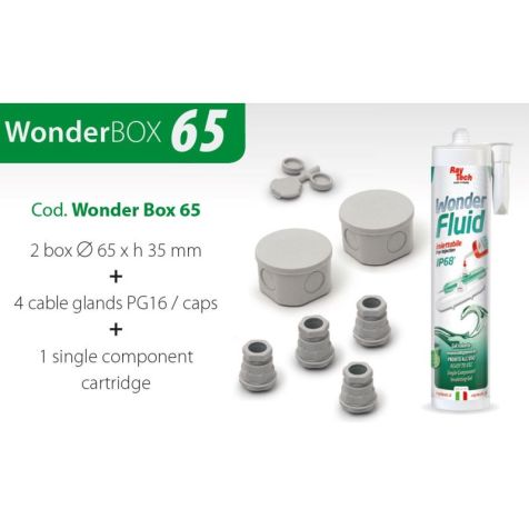 Wonder Box 65 IP68 - 2 dozen Ø 65 x h35 mm - 4 kabelwartels PG16 / eindkappen