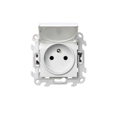 S24 Stopcontact 2-polig met penaarde en klep  IP44, kleur: wit
