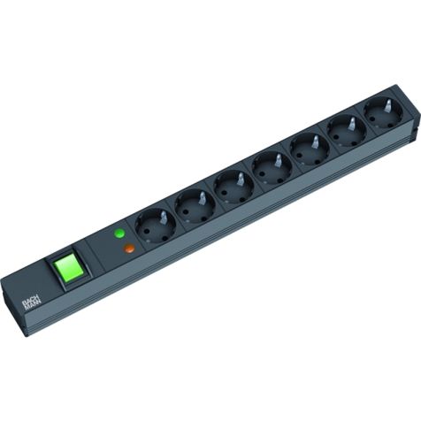 19 1U 7x Schuko noir 1x Interrupteur 2m