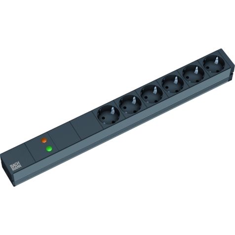 19 1U 6x Schuko noir 1x protection contre les surtensions 2m
