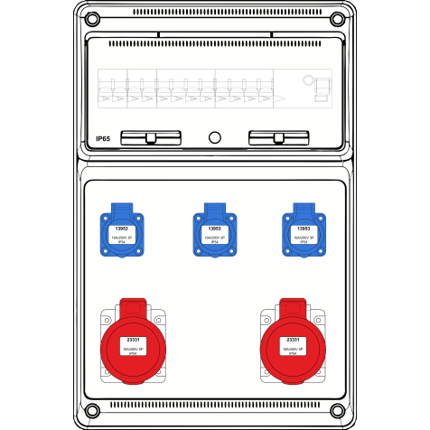 Boîte murale combi Large - 2x 16A 5P 400V + 3x mono - int + disj (4) - 10kA