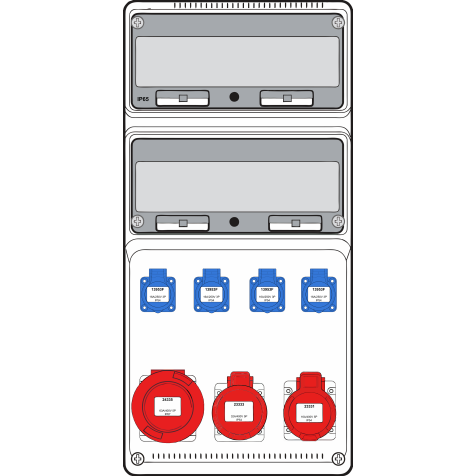 Wandcombi XLarge -1x 16A 5P 400V + 1x 32A 5P 400V + 1x 63A 5P 400V + 4x mono 230V - diff + aut (6) - 6kA