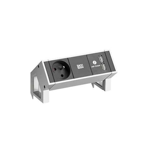 DESK2 2 modulen (1x UTE 1x USB Charger A/A) Inox met 0,2m GST18i3