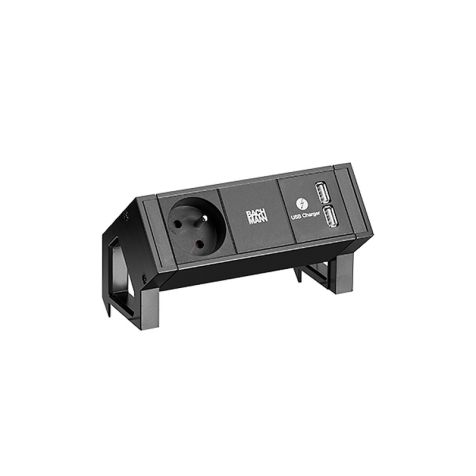 DESK2 2 modules (1x UTE + 1x USB CHARGER A/A) noir RAL9005 + 0,2m GST18