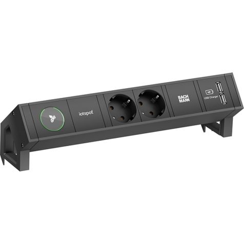DESK2 4 modulen (1x IOTSPOT 2x Stopcontacten 1x USB Charger A/A) zwart RAL9005 met kabel 0,2m GST18i3 (SHUKO)