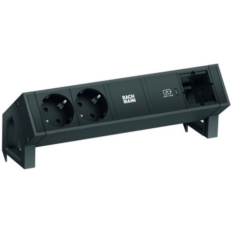 DESK2 4 mod. (2x SCHUKO+ 1xUSB CHARGER C30W+ 1x CM) noir RAL9005+ 0,2m GST18