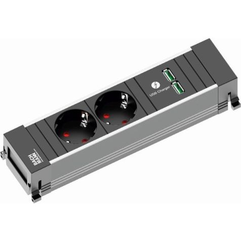 POWER FRAME powerstrip 3 modulen (2x Stopcontacten 1x USB Charger A/A)met kabel 0,2m GST18i3 (SHUKO)