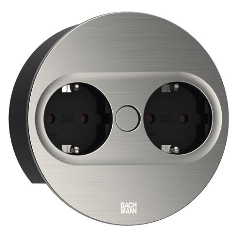TWIST 2 Ronde (2x Schuko) Look acier inoxydable + câble 2mtr