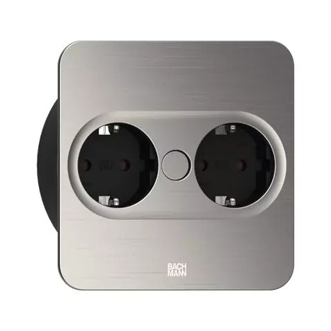 TWIST 2 Vierkant (2x Schuko) Inox look +2mtr kabel
