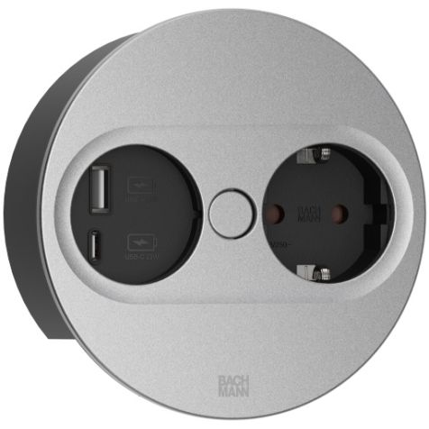 TWIST 2 Rond (1x Schuko + 1x USB chargerA/C 22W) mat zilver + 2mtr kabel