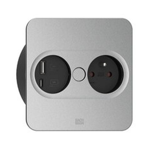 TWIST 2 Vierkant (1x UTE + 1x USB charger A/C 22W) mat zilver + 2m kabel