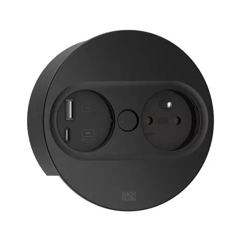 TWIST 2 Ronde (1x UTE + 1x USB charger A/C 22W) Noir mat RAL9005 + câble 2mtr