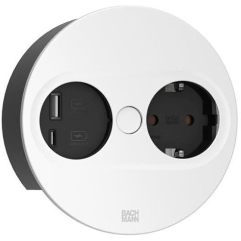 TWIST 2 Ronde (1x Schuko + 1x USB charger A/C 22W) Blanc mat RAL9010 + câble 2mtr