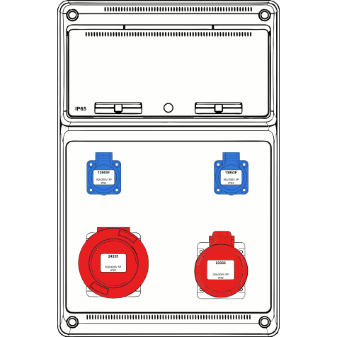 Boîte murale combi Large - 1x 32A 5P 400V + 1x 63A 5P 400V + 2x mono 230V - int + disj (3)