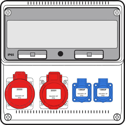 Boîte murale combi Medium - 1x 16A 5P 400V + 1x 32A 5P 400V + 2x mono 230V