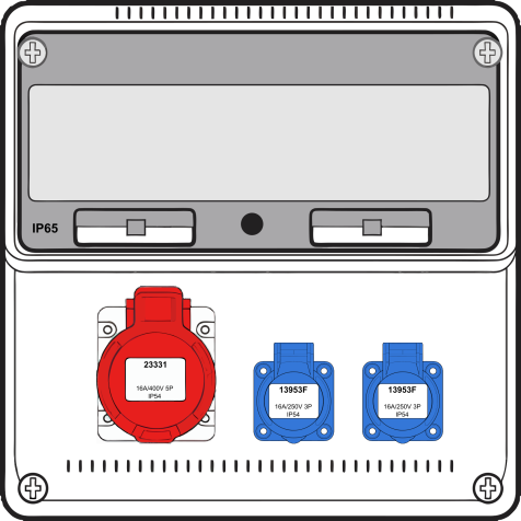 Boîte murale combi Medium - 1x 16A 5P 400V + 2x mono 230V - int + disj (2) - 10kA