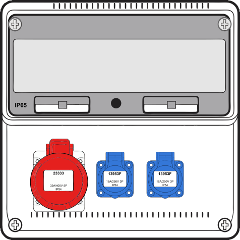 Boîte murale combi Medium - 1x 32A 5P 400V + 2x mono 230V - int + disj (3) - 10kA
