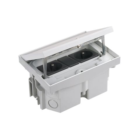 IP66 Kit vloerdoos inox met 2 stopcontacten en halve K45 module, incl. inbouwdoos volle vloer