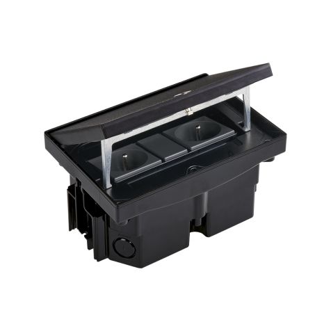 IP66 Kit vloerdoos zwart met 2 stopcontacten en USB-C charger, incl. inbouwdoos volle vloer