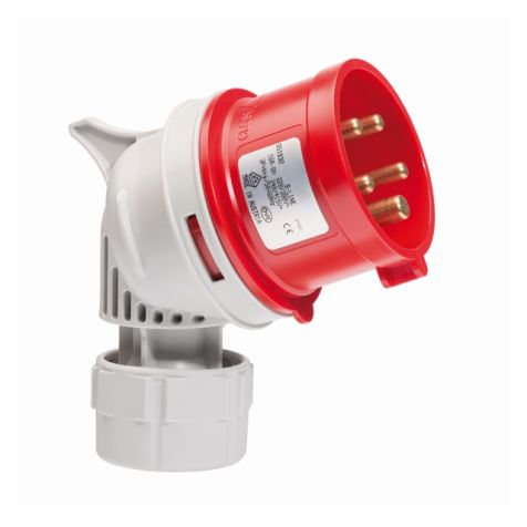Fiche CEE mâle coudée, IP44, 16 A, 3 pôles, 230 V, 6h, bleu