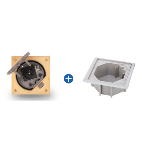 IP66 Kit vloerdoos messing met stopcontact en data aansluiting, incl. inbouwdoos valse vloer