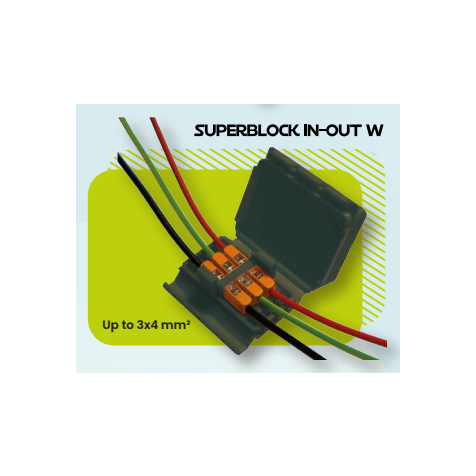 Superblock in-out Gelbox IPX8 + Borne entrée-sortie à leviers jusqu'à 3 x 0,4mm² Wago