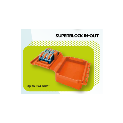 Superblock in-out Gelbox IPX8 + Borne entrée-sortie à leviers jusqu'à 3 x 0,4mm² 