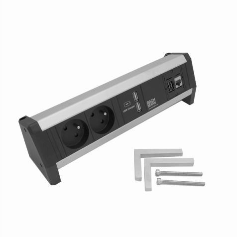 DESK1 4 modules (2x UTE + 1x USB CHARGER A/A +1x CAT6 A + 1x HDMI) Alu