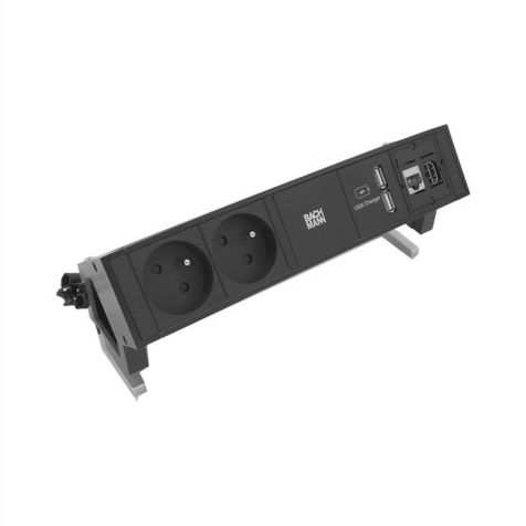DESK2 4 modules (2x UTE + 1xUSB CHARGER A/A +1xCAT6 A + 1xHDMI) noir RAL9005