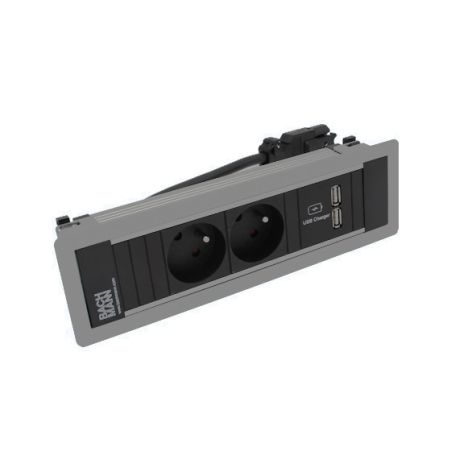 POWER FRAME 3 modules (2x UTE + 1xUSB CHARGER A/A) gris argent RAL9006