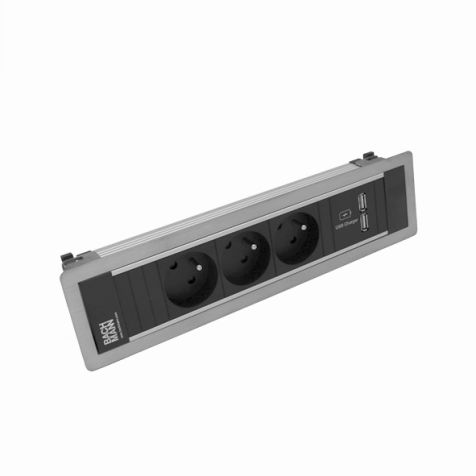 POWER FRAME 4 modules (3x UTE + 1xUSB CHARGER A/A) Inox