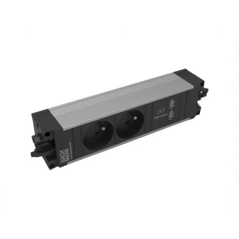 STEP ALU powerstrip 3 modules (2x UTE + 1xUSB CHARGER A/A) GST18