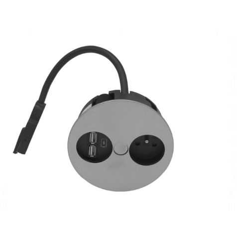 TWIST (1xUTE + USB) charger Chroom mat +0,2mtr kabel