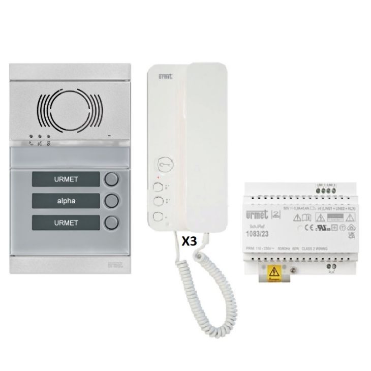 Kit audio 3 appartements préprogrammé (face gris)